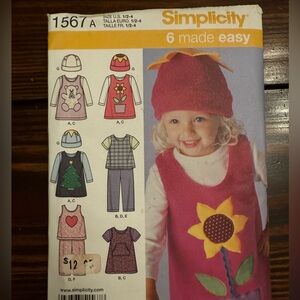 Simplicity Children's Outfit Pattern with Pink and Red Designs